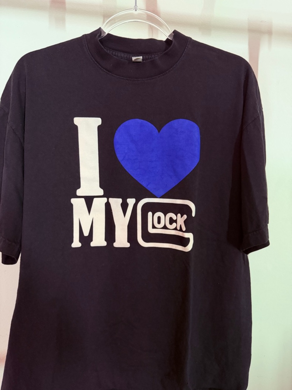 Men's Black Graphic Tee with Blue Heart 'I Love My Lock'